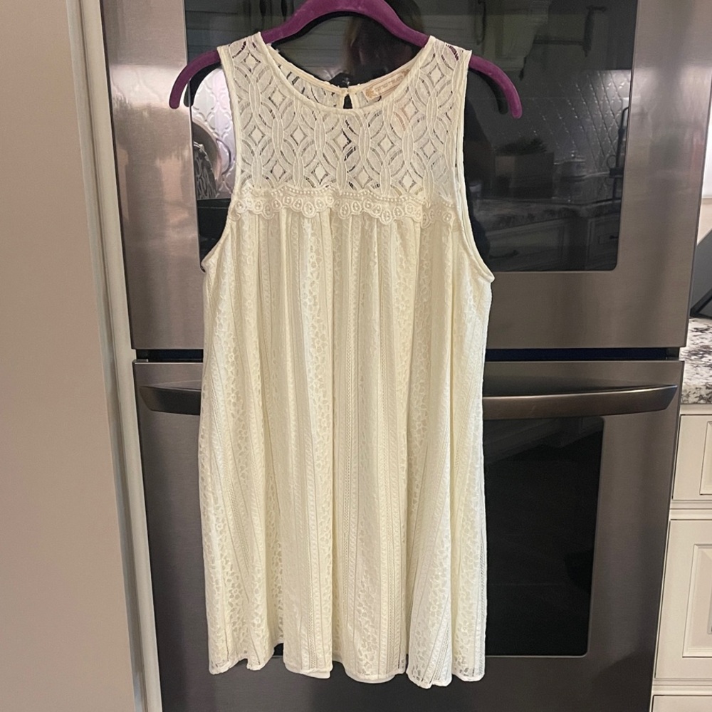 Flying Tomato Sleeveless Lace mid length Dress in Cream